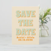 Retro Groovy Kleurrijke Golvende Boho Bruiloft Save The Date (Staand voorkant)