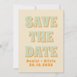 Retro Groovy Kleurrijke Golvende Boho Bruiloft Save The Date