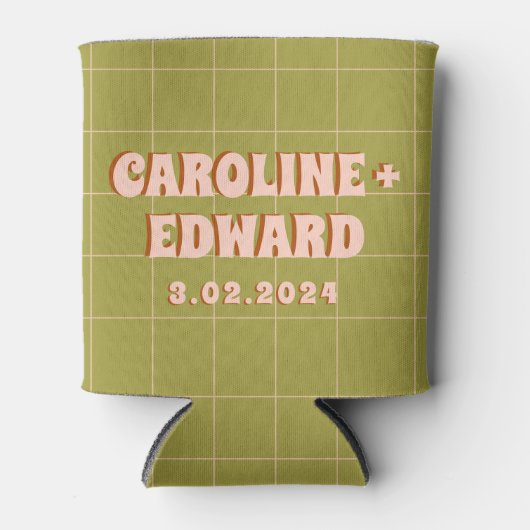 Retro Groovy Kleurrijke Wavy Boho Bruiloft Blikjeskoeler (Voorkant)