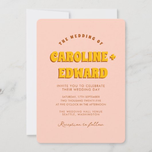 Retro Groovy Kleurrijke Wavy Boho Bruiloft QR Code Kaart (Voorkant)