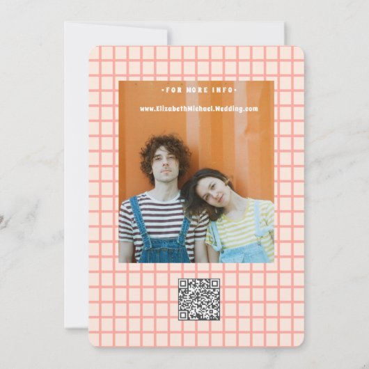 Retro Groovy Kleurrijke Wavy Boho Bruiloft QR Code Kaart (Achterkant)