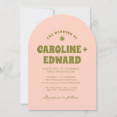 Retro Groovy Kleurrijke Wavy Boho Bruiloft QR Code Kaart (Voorkant)