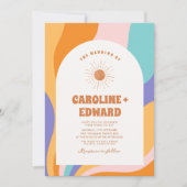 Retro Groovy Kleurrijke Wavy Boho Bruiloft QR Code Kaart (Voorkant)