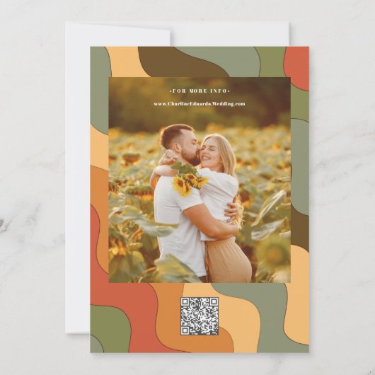 Retro Groovy Kleurrijke Wavy Boho Bruiloft QR Code Kaart (Achterkant)