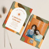 Retro Groovy Kleurrijke Wavy Boho Bruiloft QR Code Kaart