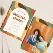 Retro Groovy Kleurrijke Wavy Boho Bruiloft QR Code Kaart