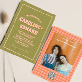 Retro Groovy Kleurrijke Wavy Boho Bruiloft QR Code Kaart