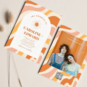 Retro Groovy Kleurrijke Wavy Boho Bruiloft QR Code Kaart