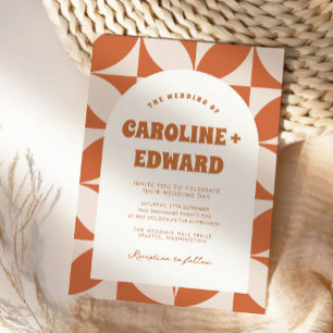 Retro Groovy Kleurrijke Wavy Boho Bruiloft QR Code Kaart