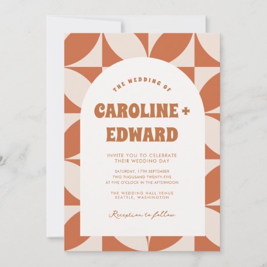 Retro Groovy Kleurrijke Wavy Boho Bruiloft QR Code Kaart (Voorkant)