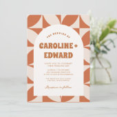 Retro Groovy Kleurrijke Wavy Boho Bruiloft QR Code Kaart (Staand voorkant)