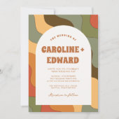 Retro Groovy Kleurrijke Wavy Boho Bruiloft QR Code Kaart (Voorkant)