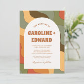 Retro Groovy Kleurrijke Wavy Boho Bruiloft QR Code Kaart (Staand voorkant)