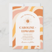 Retro Groovy Kleurrijke Wavy Boho Bruiloft QR Code Kaart (Voorkant)