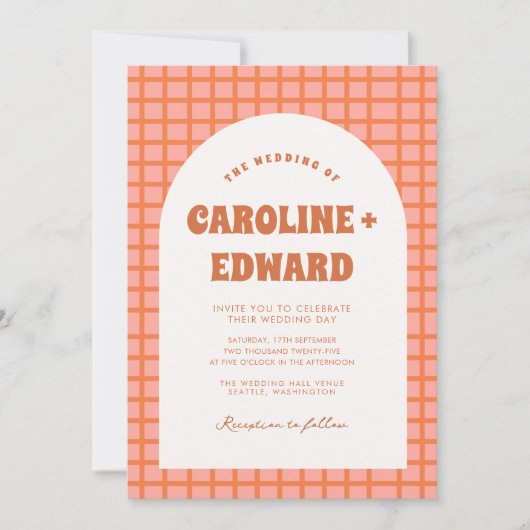 Retro Groovy Kleurrijke Wavy Boho Bruiloft QR Code Kaart (Voorkant)