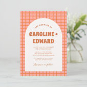 Retro Groovy Kleurrijke Wavy Boho Bruiloft QR Code Kaart (Staand voorkant)