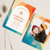 Retro Groovy Kleurrijke Wavy Boho Bruiloft QR Code Visitekaartje