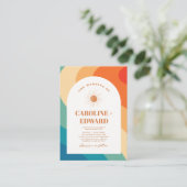 Retro Groovy Kleurrijke Wavy Boho Bruiloft QR Code Visitekaartje (Staand voorkant)