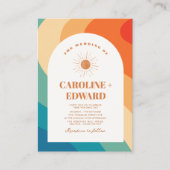 Retro Groovy Kleurrijke Wavy Boho Bruiloft QR Code Visitekaartje (Voorkant)