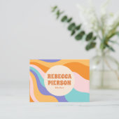 Retro Groovy Kleurrijke Wavy Boho QR Code Visitekaartje (Staand voorkant)