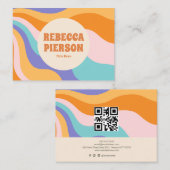 Retro Groovy Kleurrijke Wavy Boho QR Code Visitekaartje (Voorkant / Achterkant)