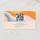 Retro Groovy Kleurrijke Wavy Boho QR Code Visitekaartje (Achterkant)