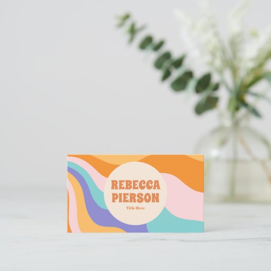 Retro Groovy Kleurrijke Wavy Boho QR Code Visitekaartje (Staand voorkant)