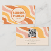 Retro Groovy Kleurrijke Wavy Boho QR Code Visitekaartje (Voorkant / Achterkant)