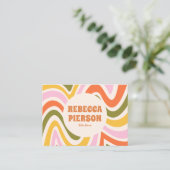 Retro Groovy Kleurrijke Wavy Boho QR Code Visitekaartje (Staand voorkant)