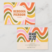 Retro Groovy Kleurrijke Wavy Boho QR Code Visitekaartje (Voorkant / Achterkant)