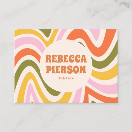 Retro Groovy Kleurrijke Wavy Boho QR Code Visitekaartje (Voorkant)