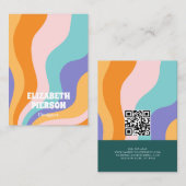 Retro Groovy Kleurrijke Wavy Boho Rainbow QR Code Visitekaartje (Voorkant / Achterkant)