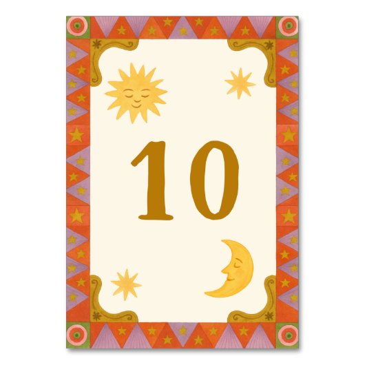 Retro Groovy Kleurrijke Wavy Boho Trouwtafel Numb Kaart (Voorkant)