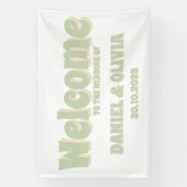 Retro Groovy Kleurrijke Wavy Boho Wed Seating Char Spandoek (Verticaal)