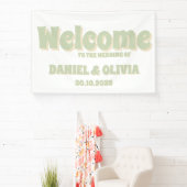 Retro Groovy Kleurrijke Wavy Boho Wed Seating Char Spandoek (Insitu)