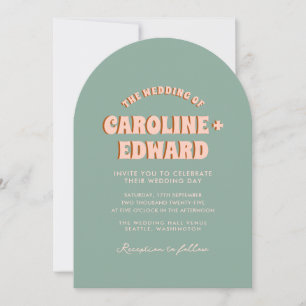 Retro Groovy Kleurrijke Wavy Boho Wedding QR Code Kaart