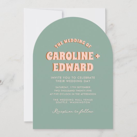 Retro Groovy Kleurrijke Wavy Boho Wedding QR Code Kaart (Voorkant)