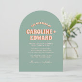 Retro Groovy Kleurrijke Wavy Boho Wedding QR Code Kaart (Staand voorkant)