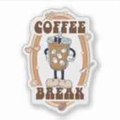 Retro Groovy Koffiepauze Sticker (Voorkant)