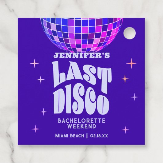 Retro Groovy Laatste Disco Bachelorette Weekend Pa Bedankjes Labels (Achterkant)