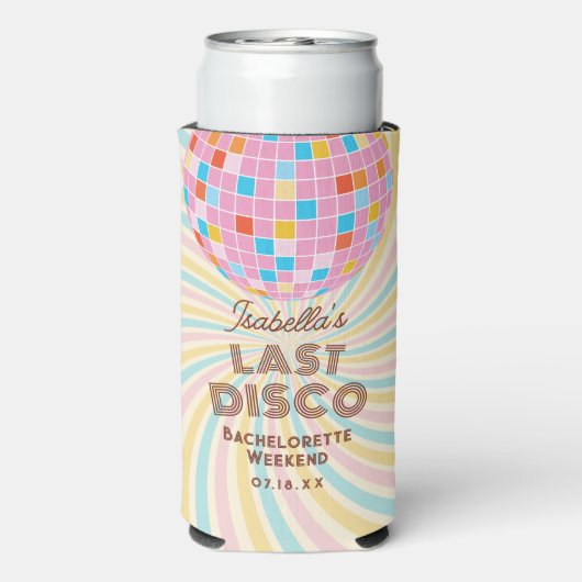 Retro Groovy Laatste Disco vrijgezellenfeest Seltzer Blikjeskoeler (Seltzer Achterkant)