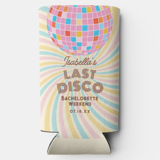 Retro Groovy Laatste Disco vrijgezellenfeest Seltzer Blikjeskoeler (Achterkant)