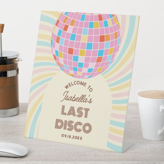 Retro Groovy Laatste Disco vrijgezellenfeest Welko Reclamebord Met Voetstuk (Insitu)