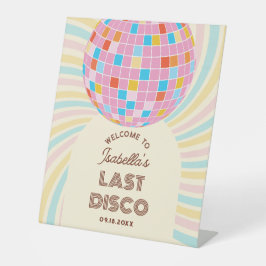 Retro Groovy Laatste Disco vrijgezellenfeest Welko Reclamebord Met Voetstuk