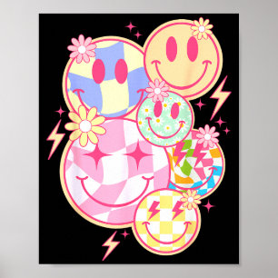 Retro Groovy Lachend Gezicht Bloem Gelukkig Gezich Poster