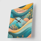 Retro Groovy Landschap Stijlvol Monogram Vierkante Klok (Hoek)