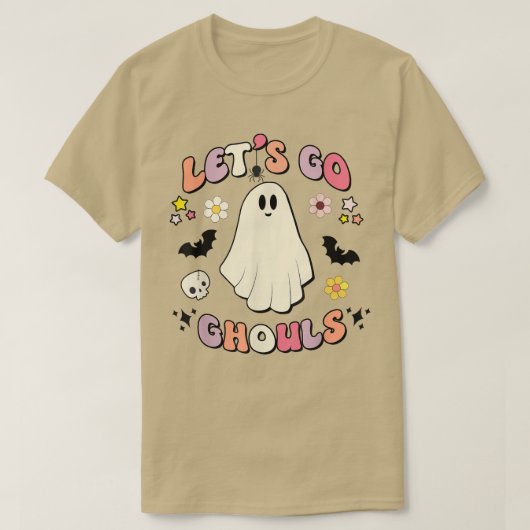 Retro Groovy Laten we gaan Ghouls Boo Ghost Cute H T-shirt (Design voorkant)