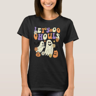 Retro Groovy Laten we gaan Ghouls Floral Ghost Hip T-shirt