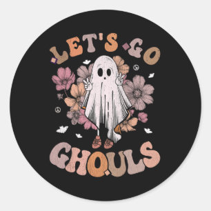 Retro Groovy Laten we gaan Ghouls Ghost 70s Hippie Ronde Sticker