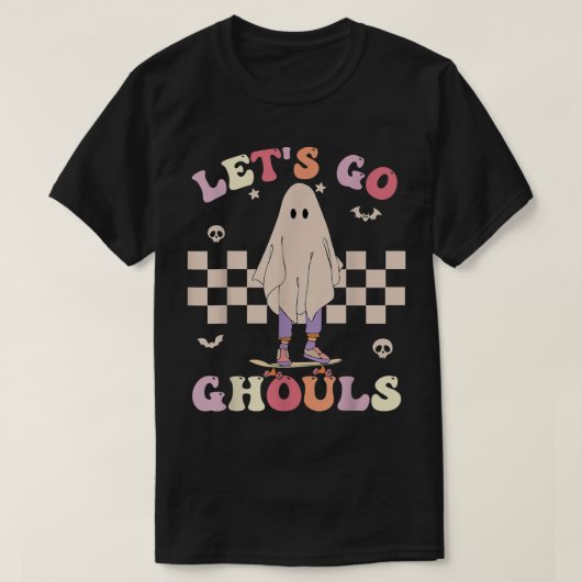 Retro Groovy Laten we gaan Ghouls Halloween Ghost T-shirt (Design voorkant)